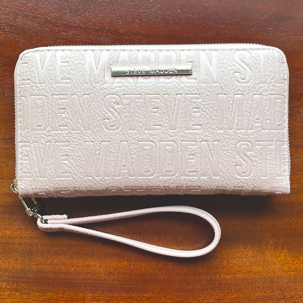 Blush pink, like-new condition wallet with removable strap